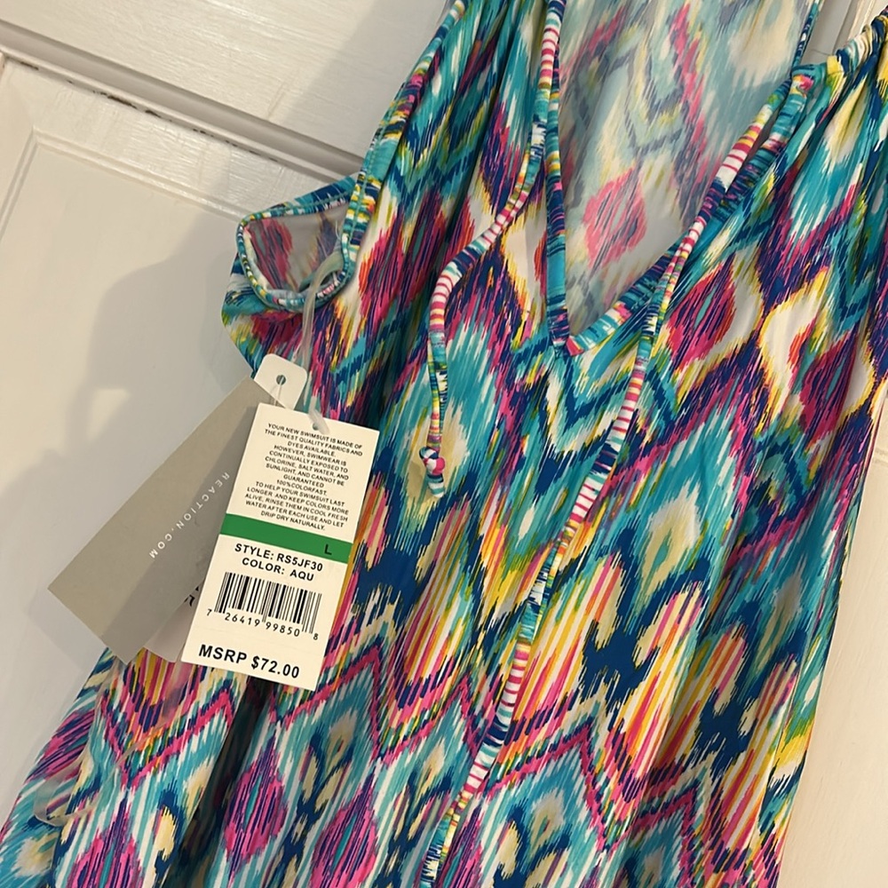 Kenneth Cole Reaction Multicolor Ikat Print Swim Cover Up Dress-sz L - Picture 2 of 8